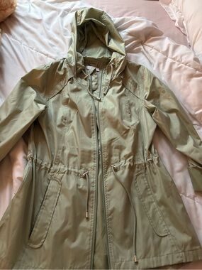 Susan Graver Light Olive Hooded Rain Jacket